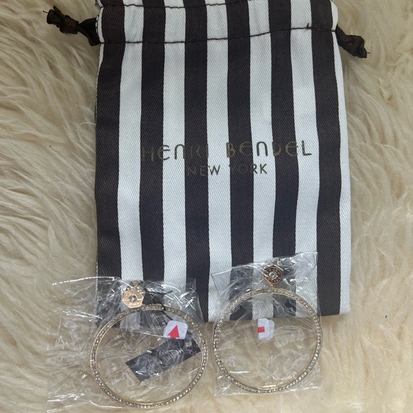 NWT Henri Bendel Yellow Gold and Crystal Deco Pave Hoops w dustbag - Glamorous! - Picture 3 of 3